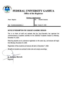 Federal University Gashua resumption